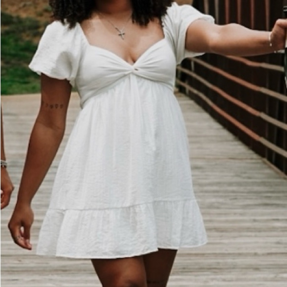 Altar'd State White Sweetheart Puff Sleeve Mini Dress